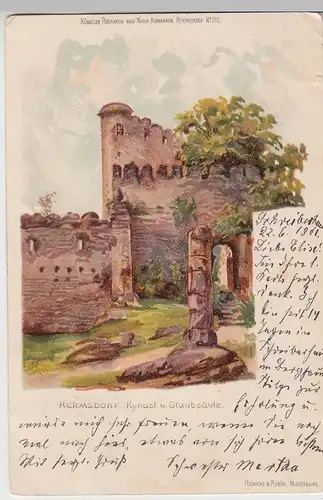 (112409) Künstler AK Hermsdorf, Sobieszów, Kynast, Burg Chojnik, Staupsäule 1901