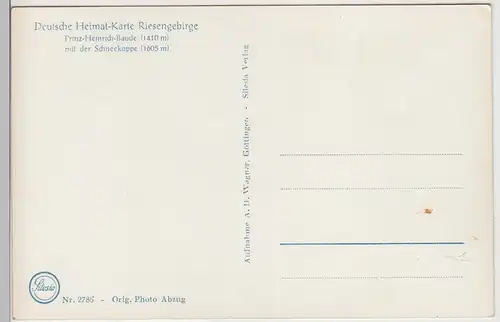 (112314) Foto AK Schneekoppe, Sniezka, Prinz Heinrich Baude, vor 1945