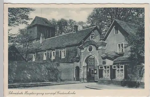 (110848) AK Schweidnitz, Swidnica, Haupteingang z. evang. Friedenskirche 1920/30