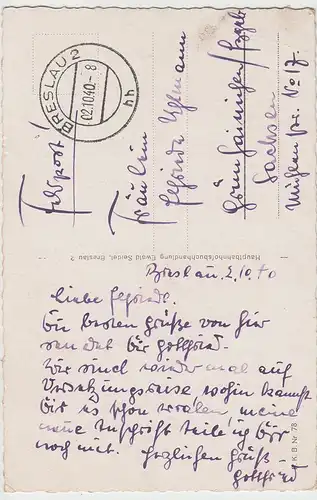 (109710) AK Breslau Scheitnig, Wroclaw, Szczytniki, Diana, Feldpost 1940