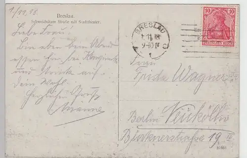 (100404) AK Breslau, Wroclaw, Schweidnitzer Straße, Stadttheater 1918