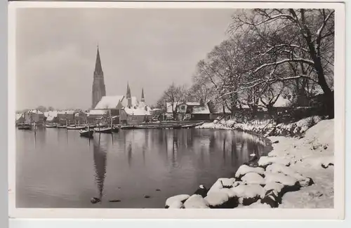 (98258) Foto AK Schleswig, Winter, St. Petri Dom, Schlei