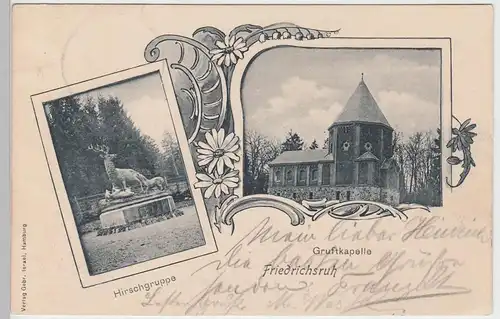 (87431) AK Friedrichsruh, Hirschgruppe u. Gruftkapelle 1900