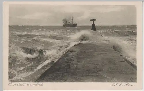 (78787) AK Ostseebad Travemünde, Mole bei Sturm, vor 1945