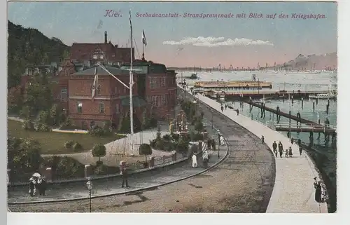 (78425) AK Kiel, Seebadeanstalt, Strandpromenade m. Kriegshafen, vor 1920