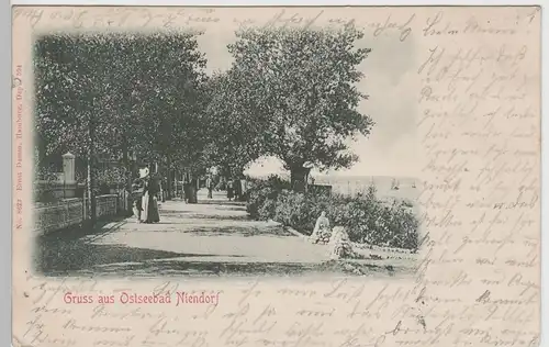 (76785) AK Gruss aus Ostseebad Niendorf, Strandpromenade 1904