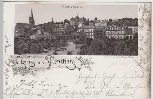 (76384) Künstler AK Gruß aus Flensburg, Promenade 1899