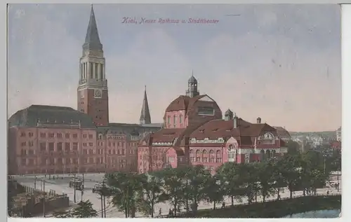 (74102) AK Kiel, Neues Rathaus und Stadttheater, vor 1920