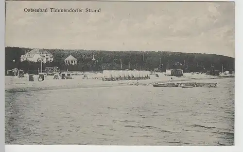 (71535) AK Timmendorfer Strand, Blick zum Strand mit Umkleidewagen, 1919