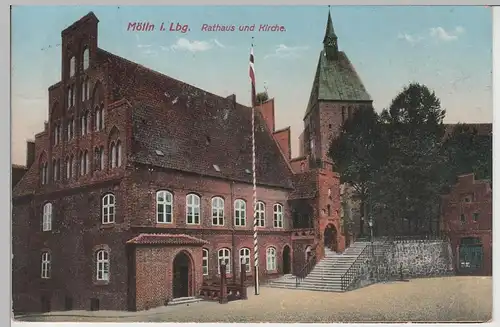 (71230) AK Mölln i.Lbg., Rathaus und Kirche, 1917