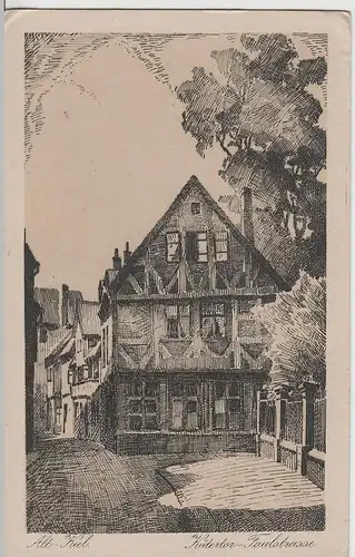 (69782) Künstler AK Kiel, Fachwerkhaus Faulstr., Blick vom Kütertor, v. 1945