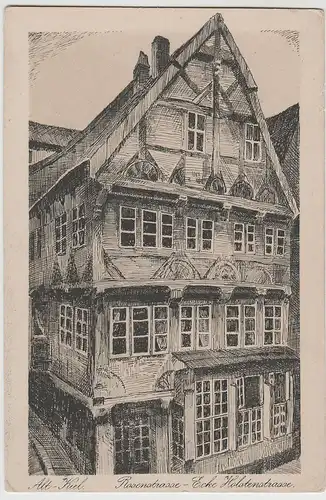 (69781) Künstler AK Kiel, Fachwerkhaus Rosenstr. Ecke Holstenstr., v. 1945