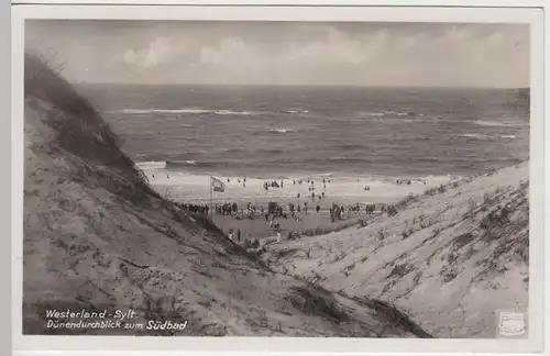 (62200) Foto AK Westerland auf Sylt, Dünendurchblick zum Südbad, 1935