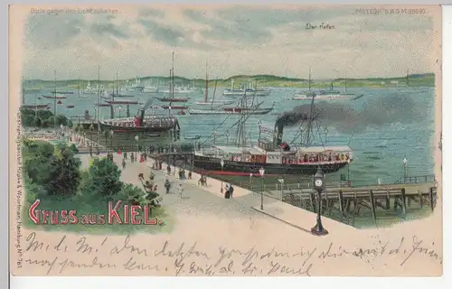 (113199) Künstler AK Gruß aus Kiel, Hafen, Halt gegen das Licht 1902