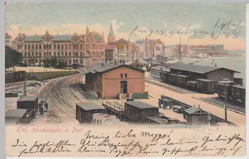 (112981) AK Kiel, Handelshafen u. Post 1904