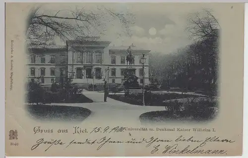 (112875) AK Gruss aus Kiel, Universität, Mondscheinkarte 1900