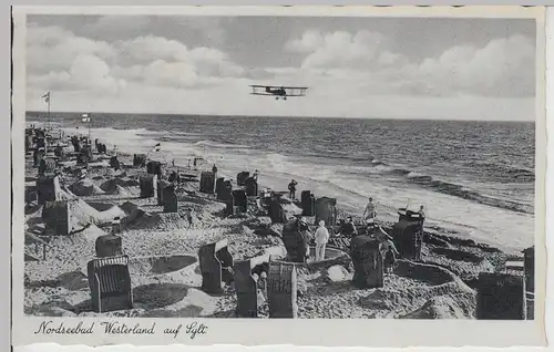 (112478) AK Sylt, Westerland, Strand, Strandkörbe, Doppeldecker 1937