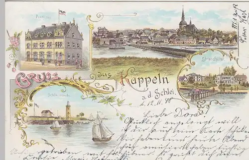(108420) AK Gruß aus Kappeln an der Schlei, Post, Strandhotel, Schleimünde 1898