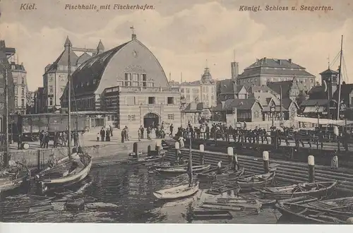 (108115) AK Kiel, Fischhalle mit Fischerhafen, 1910er