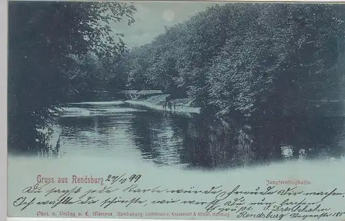 (104661) AK Gruss aus Rendsburg, Jungfernstiegbassin, Mondscheinkarte 1899