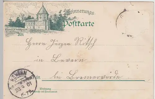 (104660) AK Aumühle, Schloss Friedrichsruh, Porträt Bismarck, Litho 1901