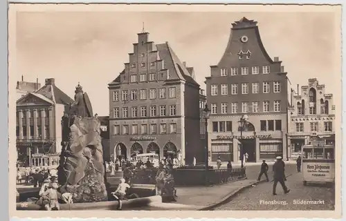 (101391) Foto AK Flensburg, Südermarkt, Straßenbahn, vor 1945