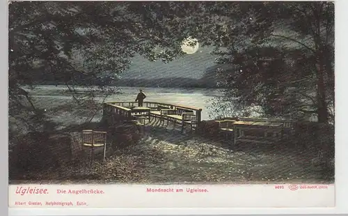 (100806) AK Ukleisee, Angelbrücke bei Mondschein, um 1905