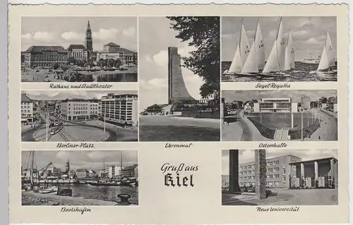 (100040) AK Kiel, Mehrbildkarte, Ostseehalle, Universität, ab 1952