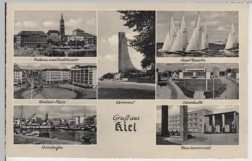 (100036) AK Kiel, Mehrbildkarte, Ostseehalle, Universität, ab 1952