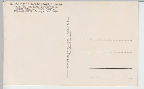 (90699) AK Dampfer -Stuttgart- der Nordd. Lloyd Bremen, vor 1945