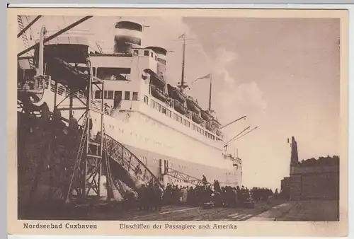 (57933) AK Nordseebad Cuxhaven, Einschiffen nach Amerika, vor 1945