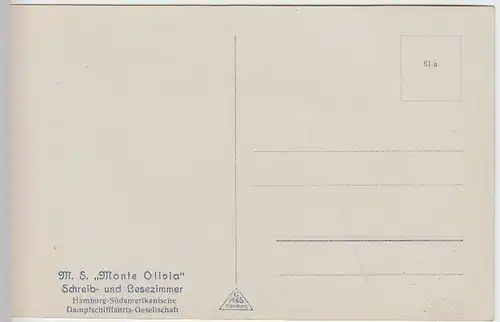 (33235) Foto AK Schiff "M.S. Monte Olivia", Schreib- u.Lesezimmer, v. 1945