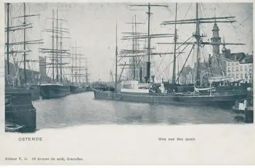 (1654) AK Segelschiffe im Hafen von Ostende um 1905