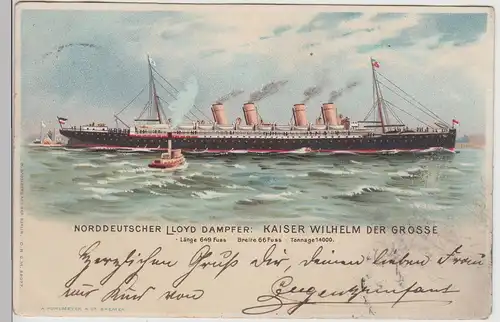 (114445) Künstler AK Norddeutscher Lloyd Dampfer Kaiser Wilhelm d. Große 1900