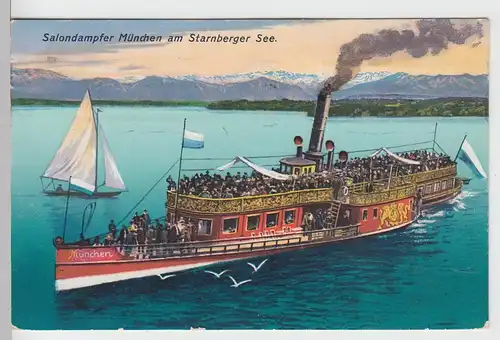 (104351) AK Salondampfer "München" am Starnberger See, 1921