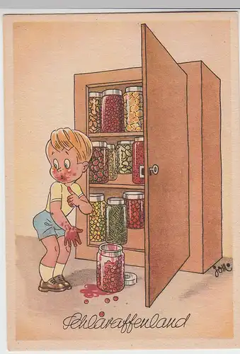 (98873) AK Kind nascht aus Vorratsschrank "Schlaraffenland"