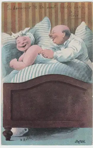 (98571) AK Scherzbild, Ehepaar necken sich im Bett "Gefühl", 1904