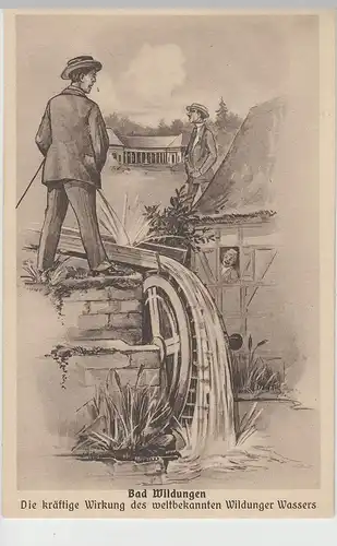 (77457) AK Bad Wildungen, Schwerzbild, Herr pinkelt in Mühlenrad, vor 1945