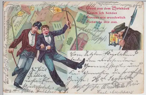 (101678) AK Scherzkarte, betrunkene Herren "Grad aus dem Wirtshaus..." Litho 189