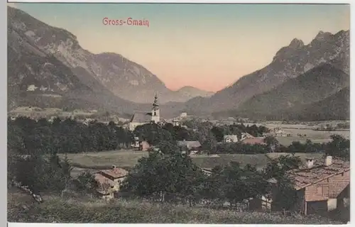 (3823) AK Großgmain, Pfarrkirche hl. Maria, Panorama, vor 1945