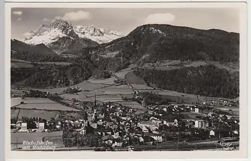 (24969) Foto AK Bischofshofen mit Hochkönig, Bahnpost Frankfurt-Basel 1942