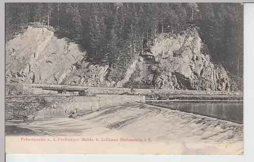 (99859) AK Freiberger Mulde, Felsenpartie b. Zollhaus Bieberstein, um 1905