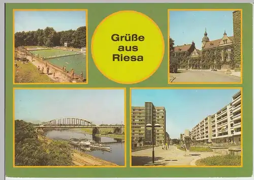 (99679) AK Riesa, Mehrbildkarte, 1987