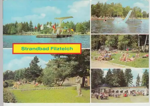 (99158) AK Schneeberg i. Erzgeb., Strandbad Filzteich Mehrbildkarte, 1988