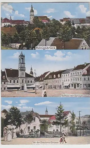 (98614) AK Königsbrück, Dresdner Str., Rathaus, Springbrunnen, v. 1945