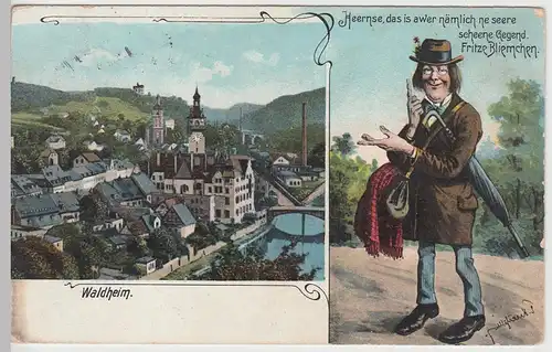 (98115) AK Waldheim i.Sa., Ansicht u. Fritze Bliemchen, 1911