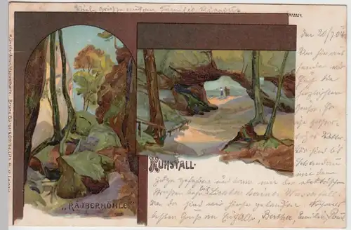 (97799) Künstler AK Sächs. Schweiz, Litho., Räuberhöhle, Kuhstall 1904