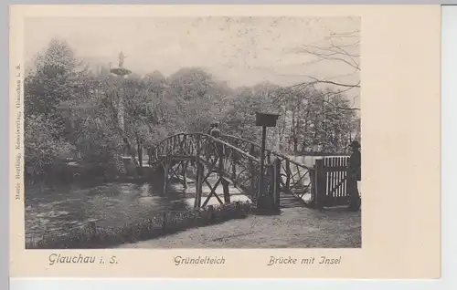 (97789) AK Glauchau, Sa., Gründelteich, Brücke, Insel, bis 1905