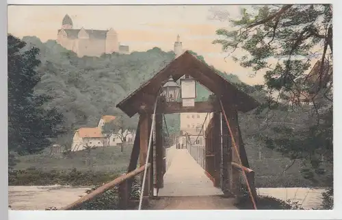 (97770) AK Lunzenau, Schloss Rochsburg, Hängebrücke 1918