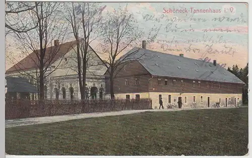 (96809) AK Schöneck, Vogtland, Tannenhaus, Soldatenkarte 1910